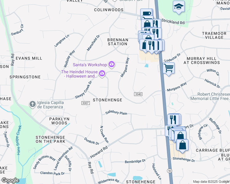 map of restaurants, bars, coffee shops, grocery stores, and more near 2204 Digby Court in Raleigh