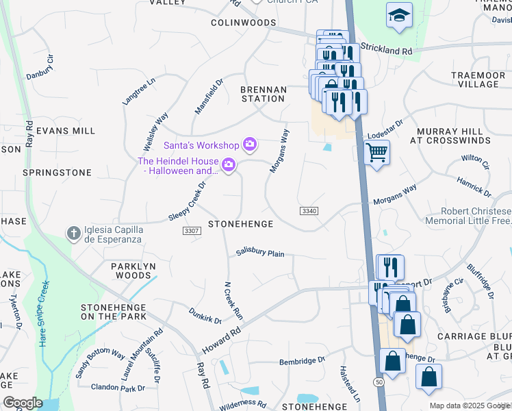 map of restaurants, bars, coffee shops, grocery stores, and more near 2204 Digby Court in Raleigh