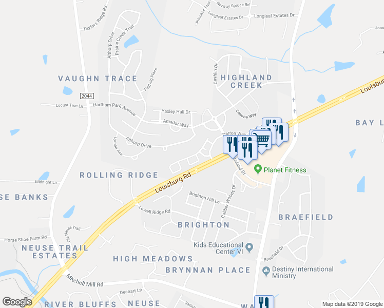 map of restaurants, bars, coffee shops, grocery stores, and more near 8361 Hollister Hills Drive in Raleigh