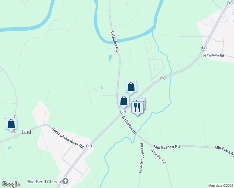 map of restaurants, bars, coffee shops, grocery stores, and more near 5189 South Halifax Road in Rocky Mount