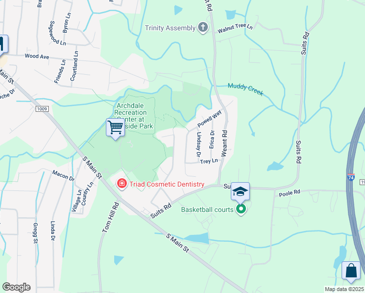map of restaurants, bars, coffee shops, grocery stores, and more near 518 Powell Way in Archdale