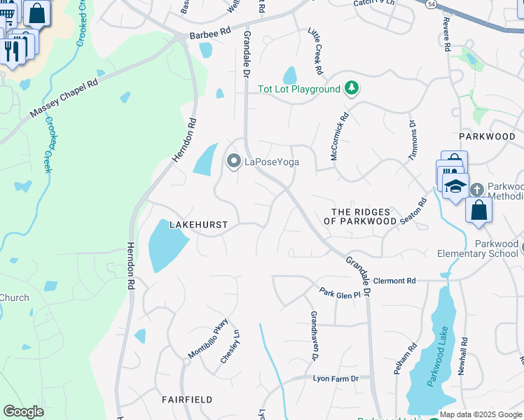 map of restaurants, bars, coffee shops, grocery stores, and more near 103 Covewood Court in Durham