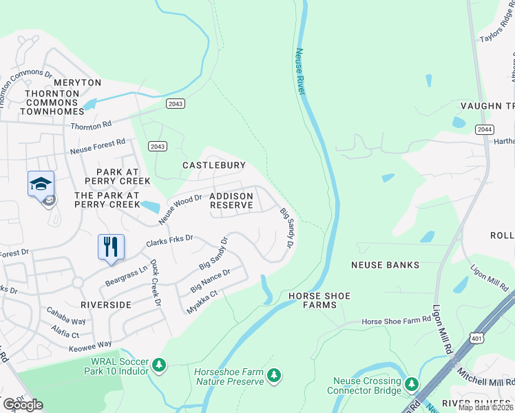 map of restaurants, bars, coffee shops, grocery stores, and more near 6102 San Marcos Way in Raleigh