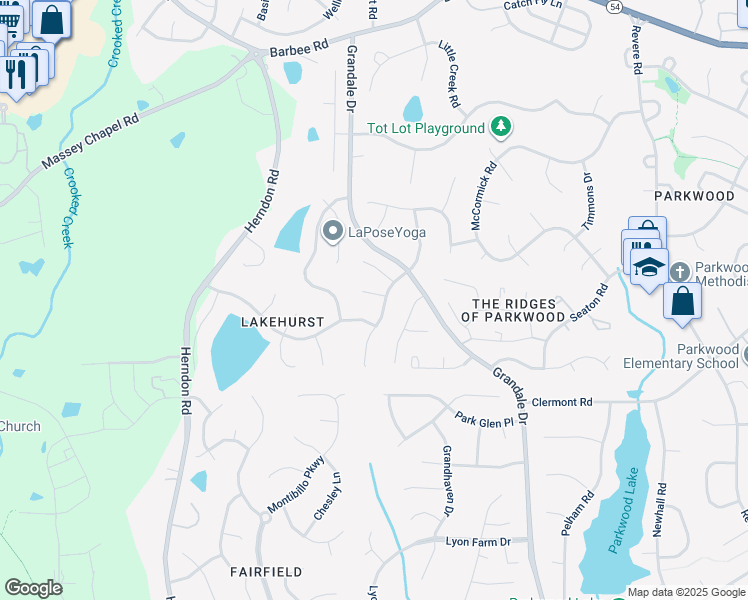 map of restaurants, bars, coffee shops, grocery stores, and more near 103 Covewood Court in Durham