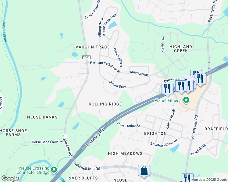 map of restaurants, bars, coffee shops, grocery stores, and more near 4409 Lyman Avenue in Raleigh