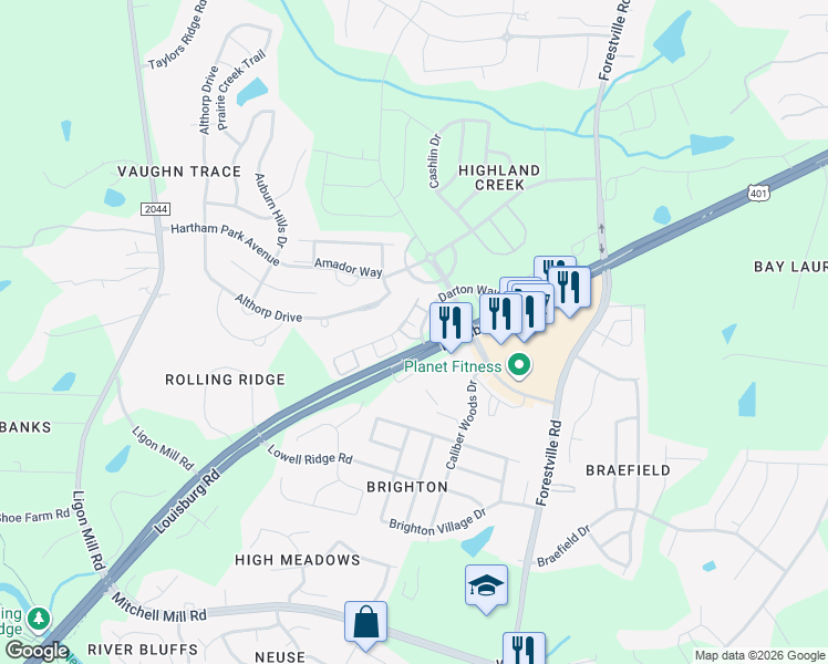 map of restaurants, bars, coffee shops, grocery stores, and more near 4004 Swinton Street in Raleigh