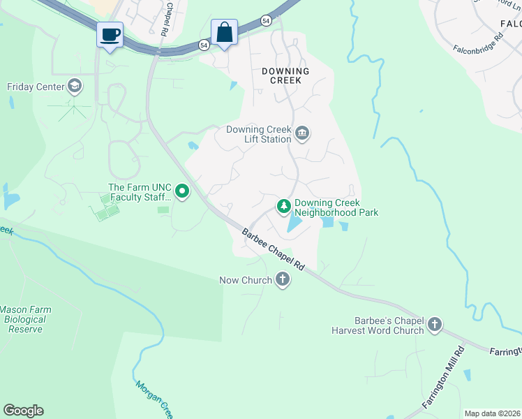 map of restaurants, bars, coffee shops, grocery stores, and more near 2101 Copeland Way in Chapel Hill