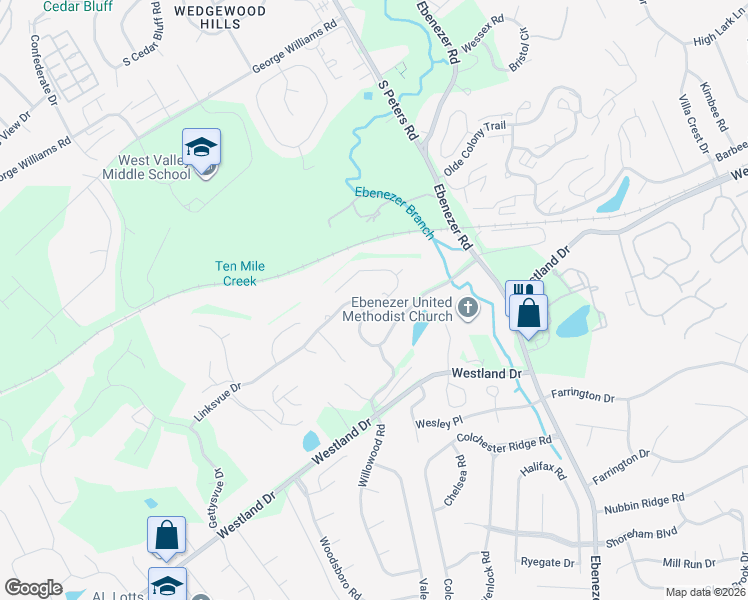 map of restaurants, bars, coffee shops, grocery stores, and more near 9108 Linksvue Drive in Knoxville