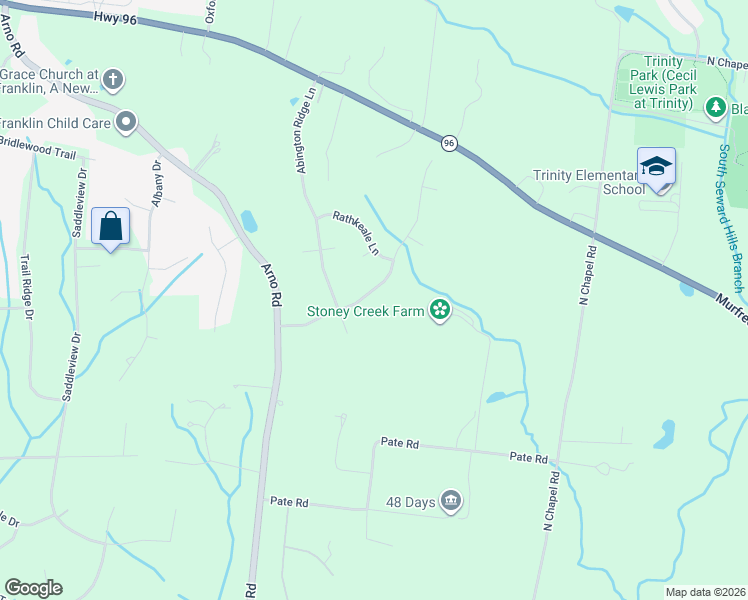 map of restaurants, bars, coffee shops, grocery stores, and more near 7109 Tullamore Lane in Franklin