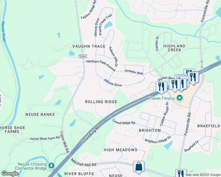 map of restaurants, bars, coffee shops, grocery stores, and more near 4419 Lyman Avenue in Raleigh