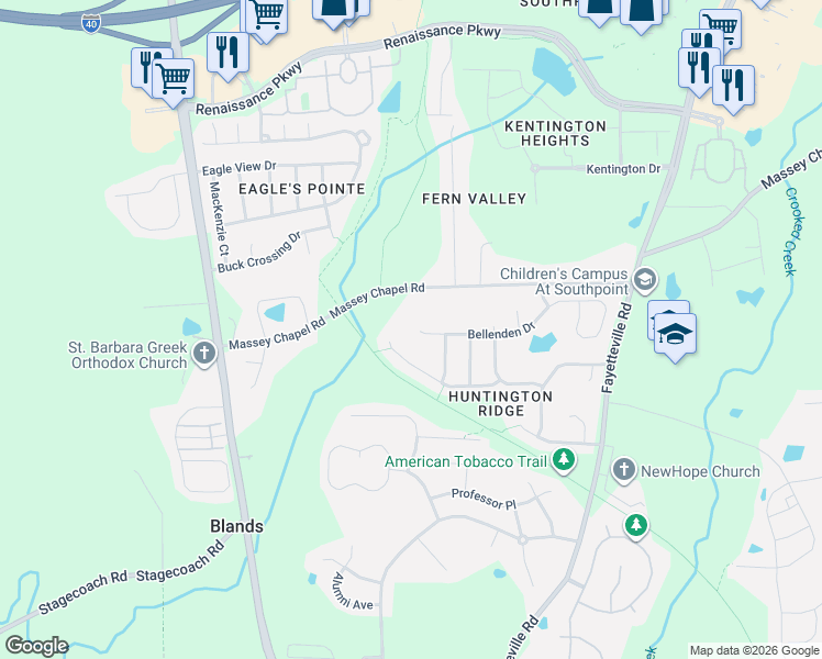 map of restaurants, bars, coffee shops, grocery stores, and more near 1618 Timber Wolf Drive in Durham