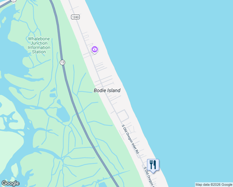 map of restaurants, bars, coffee shops, grocery stores, and more near 8521C East Harvest Street in Nags Head