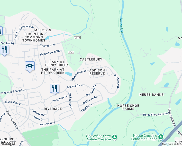 map of restaurants, bars, coffee shops, grocery stores, and more near 8315 Tierra Del Sol Way in Raleigh