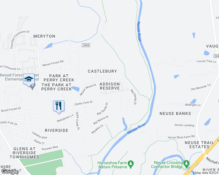 map of restaurants, bars, coffee shops, grocery stores, and more near 8327 Glenwood Springs Court in Raleigh