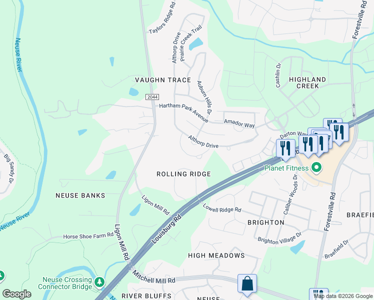 map of restaurants, bars, coffee shops, grocery stores, and more near 4376 Lyman Avenue in Raleigh