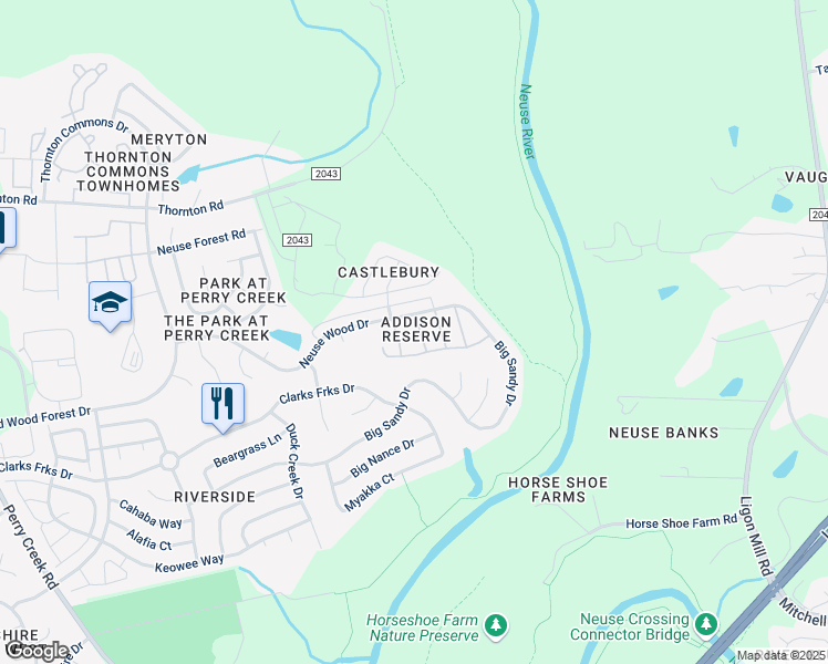 map of restaurants, bars, coffee shops, grocery stores, and more near 8329 Glenwood Springs Court in Raleigh