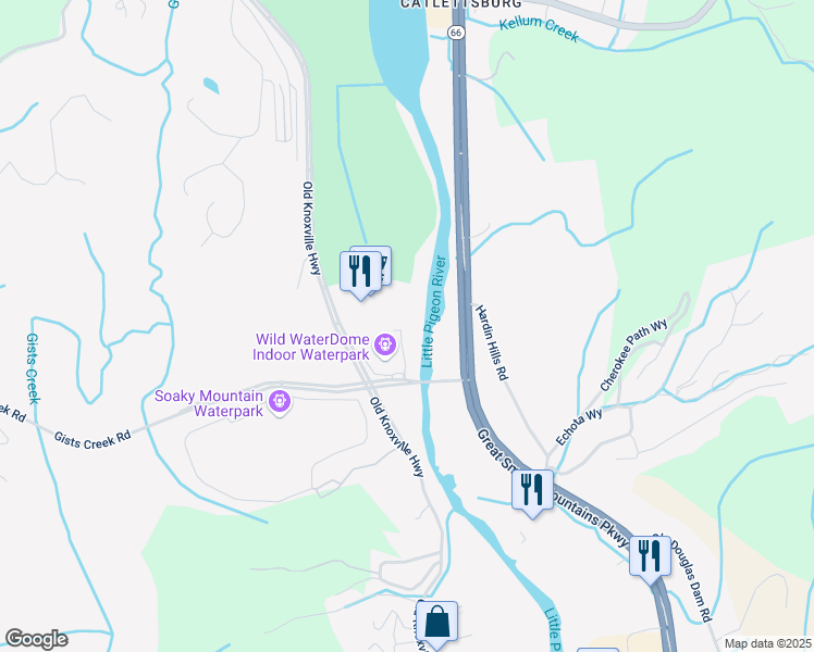 map of restaurants, bars, coffee shops, grocery stores, and more near 1440 Old Knoxville Highway in Sevierville