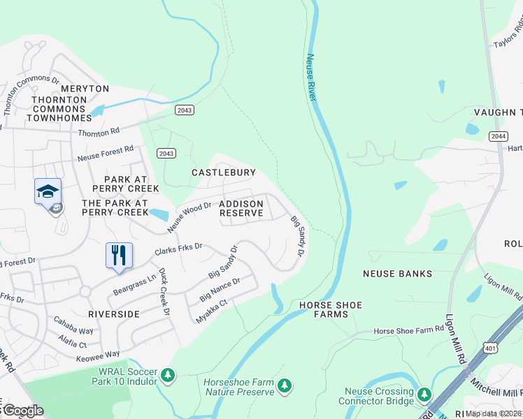 map of restaurants, bars, coffee shops, grocery stores, and more near 6102 San Marcos Way in Raleigh