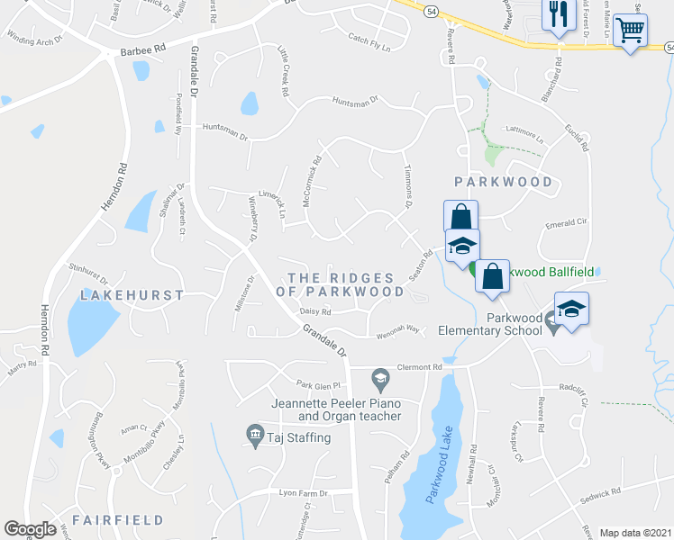 map of restaurants, bars, coffee shops, grocery stores, and more near 37 Redbud Court in Durham