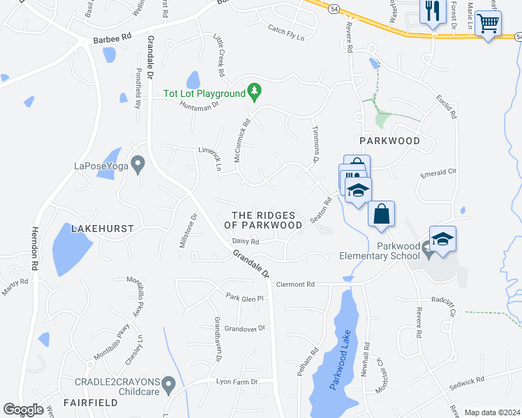 map of restaurants, bars, coffee shops, grocery stores, and more near 37 Redbud Court in Durham