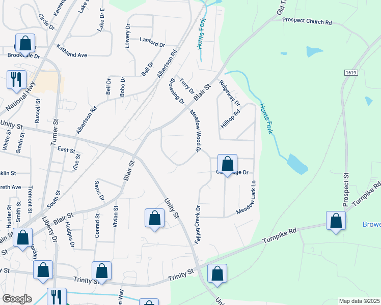 map of restaurants, bars, coffee shops, grocery stores, and more near 130 Meadow Wood Drive in Thomasville