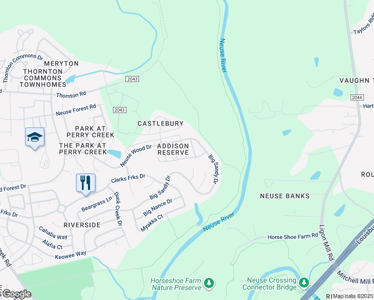 map of restaurants, bars, coffee shops, grocery stores, and more near 6102 San Marcos Way in Raleigh