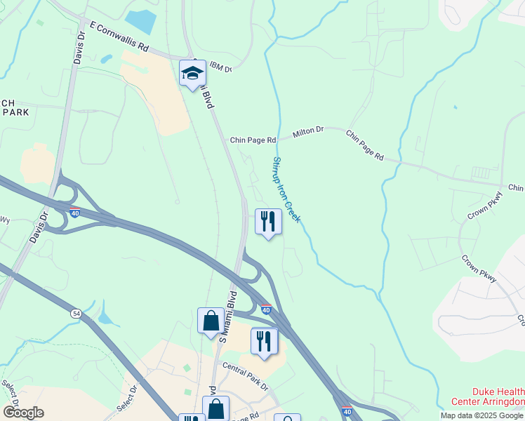 map of restaurants, bars, coffee shops, grocery stores, and more near 4616 State Road 1959 in Durham