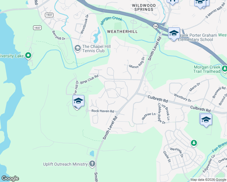 map of restaurants, bars, coffee shops, grocery stores, and more near 500 Smith Level Road in Carrboro