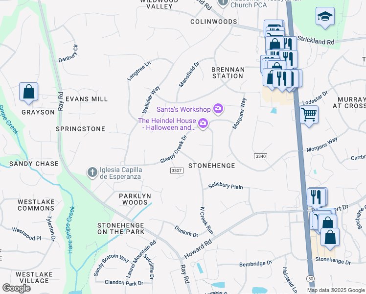 map of restaurants, bars, coffee shops, grocery stores, and more near 8320 North Creek Run in Raleigh