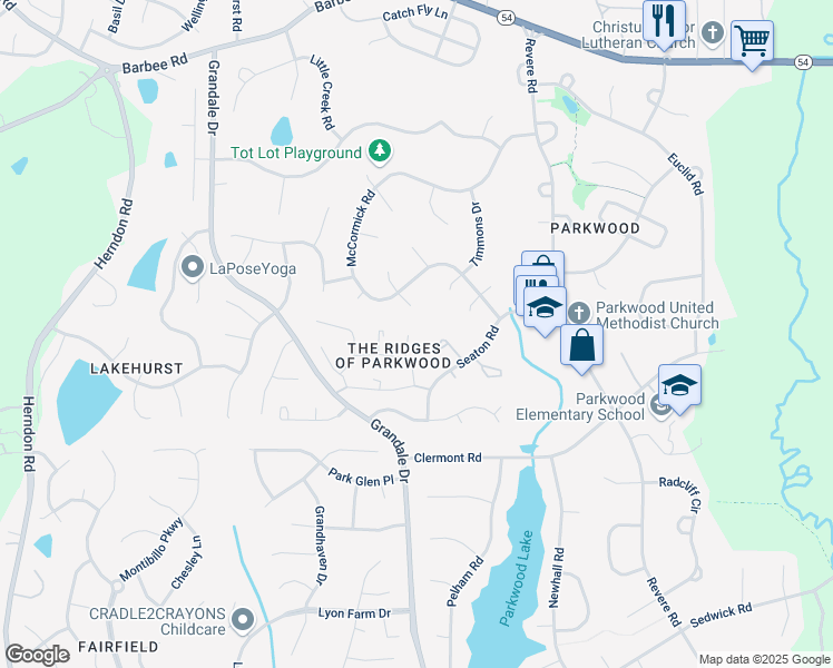 map of restaurants, bars, coffee shops, grocery stores, and more near 1215 Seaton Road in Durham