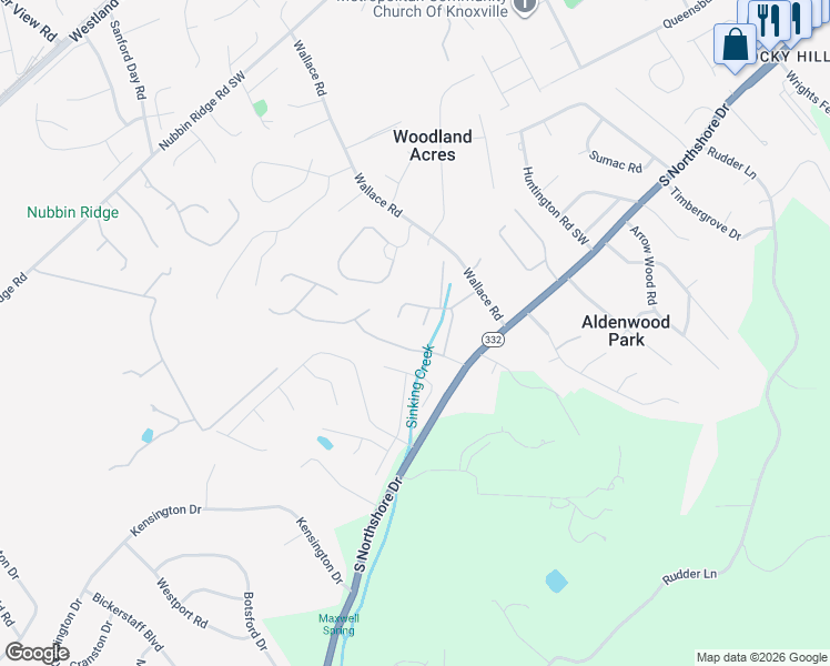 map of restaurants, bars, coffee shops, grocery stores, and more near 1323 Branton Boulevard in Knoxville