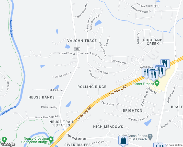 map of restaurants, bars, coffee shops, grocery stores, and more near 4312 Lyman Avenue in Raleigh