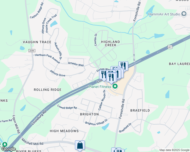map of restaurants, bars, coffee shops, grocery stores, and more near 4312 Burchard Drive in Raleigh