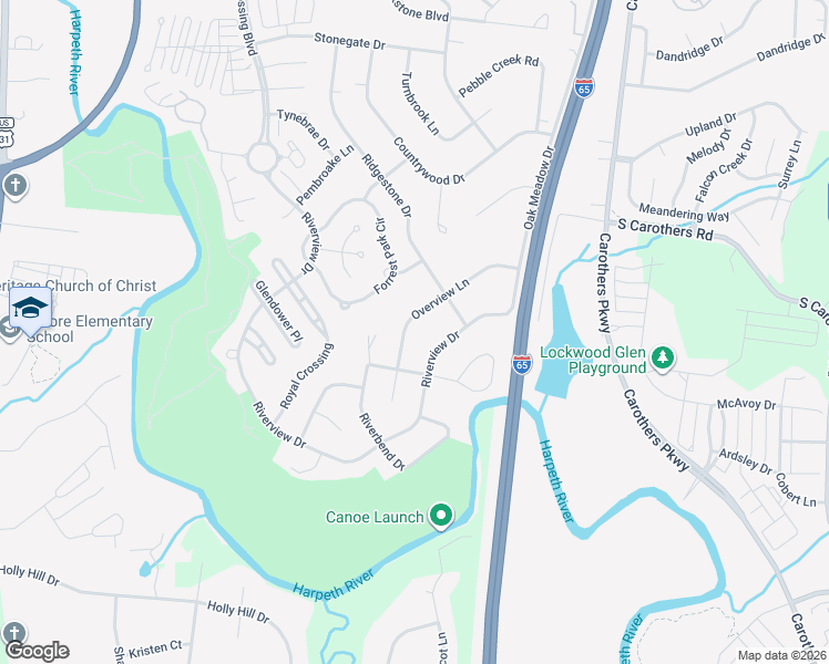 map of restaurants, bars, coffee shops, grocery stores, and more near 561 Overview Lane in Franklin
