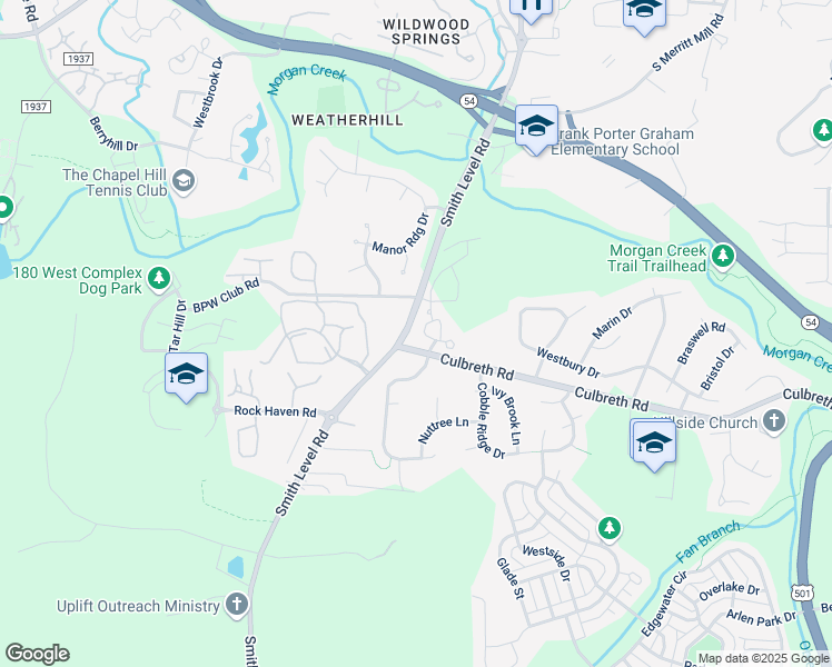 map of restaurants, bars, coffee shops, grocery stores, and more near 405 Smith Level Road in Chapel Hill