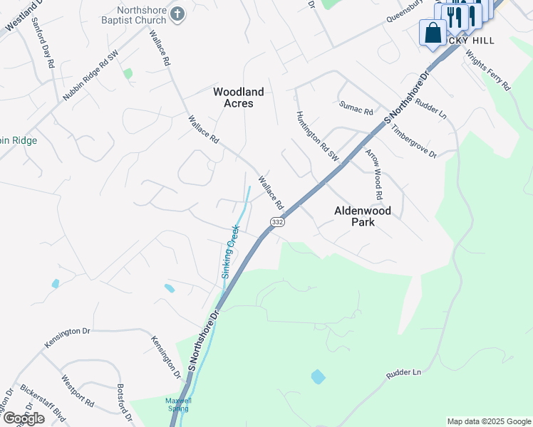 map of restaurants, bars, coffee shops, grocery stores, and more near 8501 South Northshore Drive in Knoxville