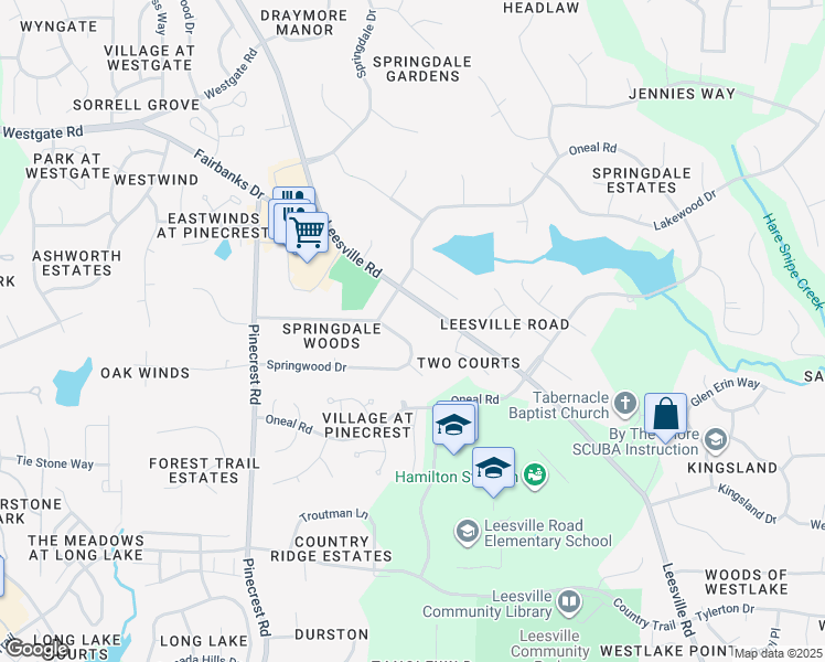 map of restaurants, bars, coffee shops, grocery stores, and more near 4909 Springwood Drive in Raleigh
