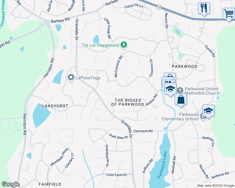 map of restaurants, bars, coffee shops, grocery stores, and more near 57 Candytuff Lane in Durham