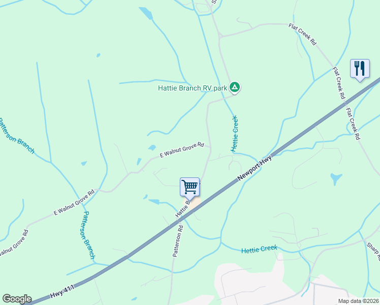 map of restaurants, bars, coffee shops, grocery stores, and more near 2860 East Walnut Grove Road in Sevierville