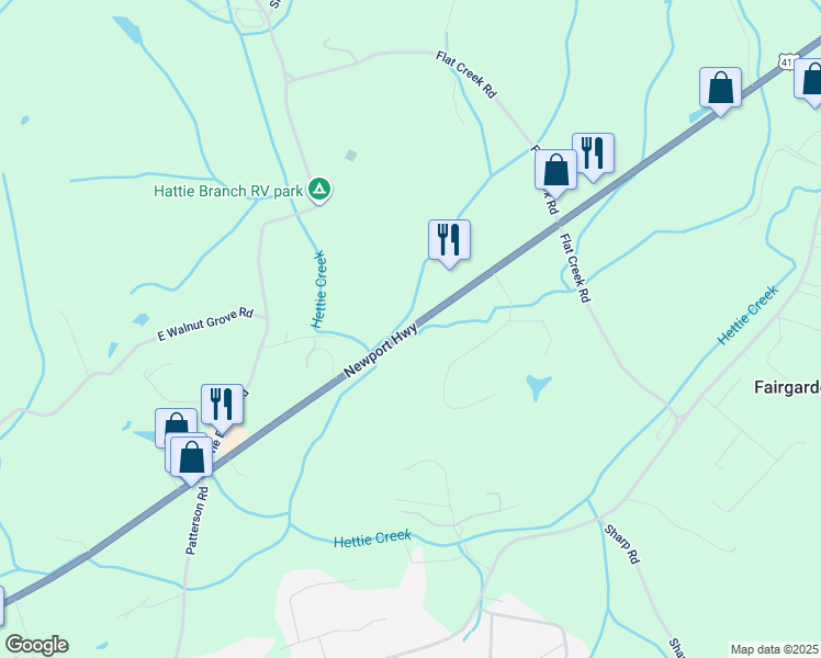 map of restaurants, bars, coffee shops, grocery stores, and more near Newport Highway in Sevierville