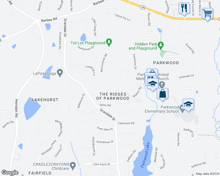 map of restaurants, bars, coffee shops, grocery stores, and more near 42 Redbud Court in Durham