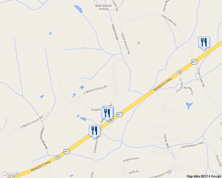 map of restaurants, bars, coffee shops, grocery stores, and more near 2860 East Walnut Grove Road in Sevierville