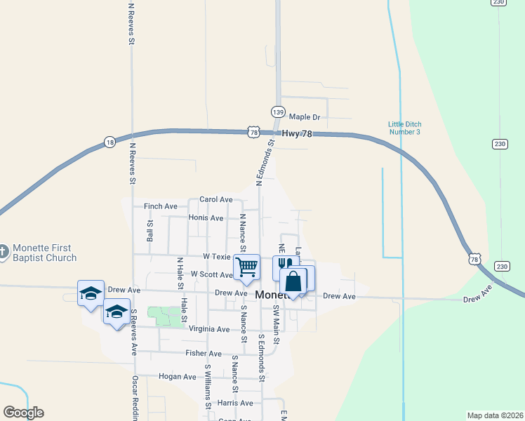 map of restaurants, bars, coffee shops, grocery stores, and more near 800-956 N Edmonds Ave in Monette