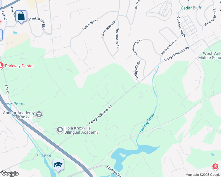 map of restaurants, bars, coffee shops, grocery stores, and more near 308 Willow Walk Lane in Knoxville