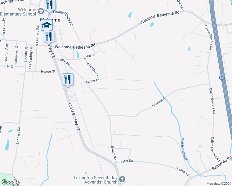 map of restaurants, bars, coffee shops, grocery stores, and more near 272 Courtney Lane in Lexington