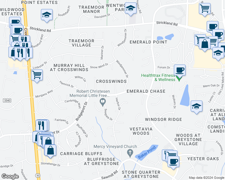 map of restaurants, bars, coffee shops, grocery stores, and more near 8605 Harbor Drive in Raleigh