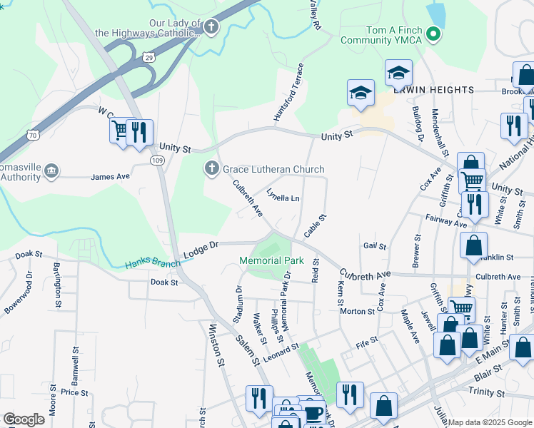 map of restaurants, bars, coffee shops, grocery stores, and more near 28 Culbreth Avenue in Thomasville