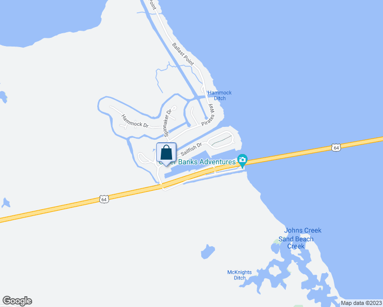 map of restaurants, bars, coffee shops, grocery stores, and more near 5301 Sailfish Drive in Manteo