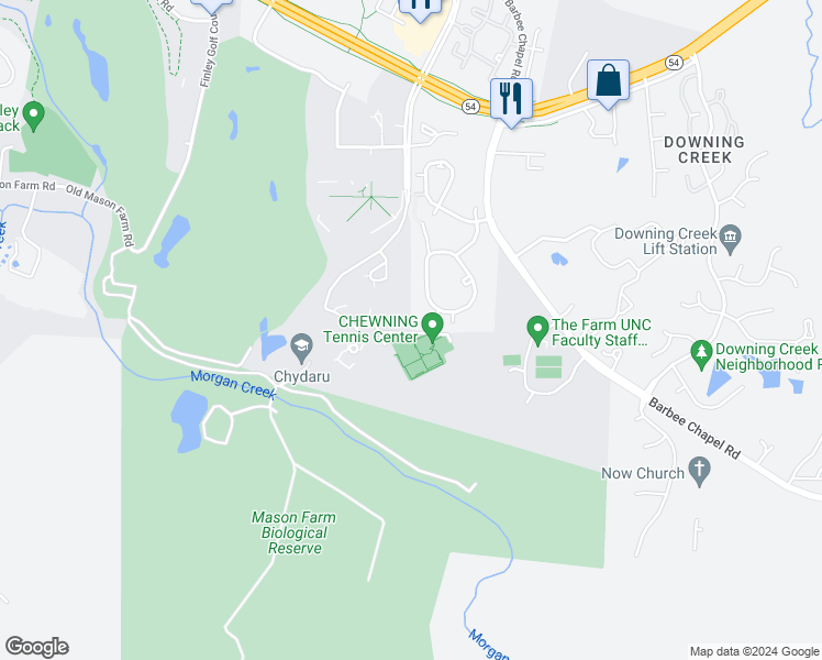 map of restaurants, bars, coffee shops, grocery stores, and more near 251 Friday Center Drive in Chapel Hill
