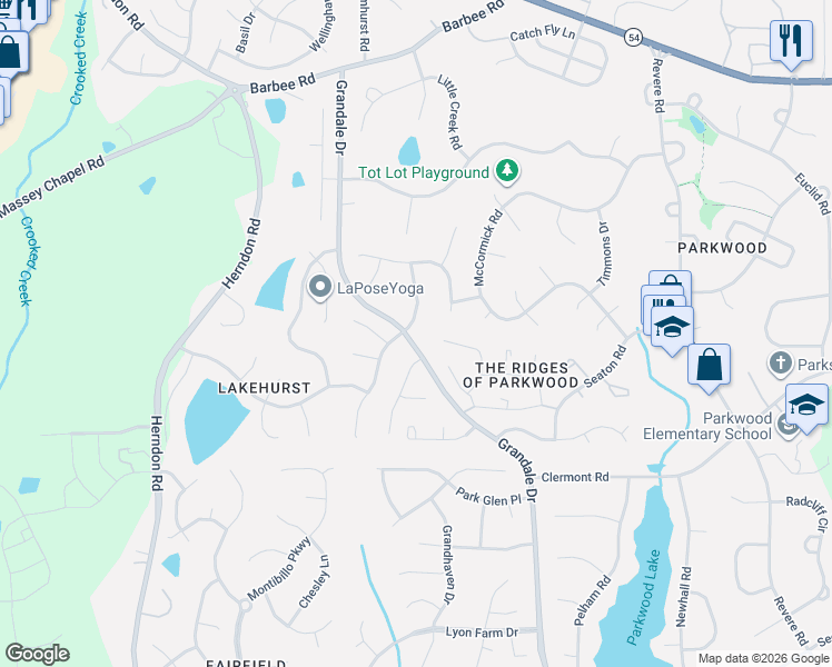 map of restaurants, bars, coffee shops, grocery stores, and more near 4929 Wineberry Drive in Durham